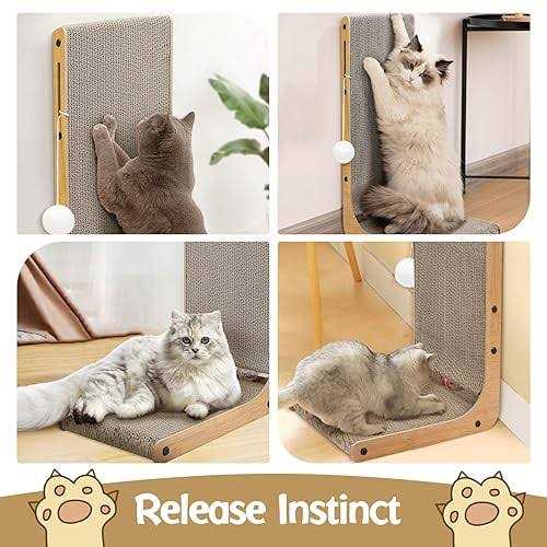 L-Shaped Cat Scratching Pad with Toy Balls for Indoor Cats and Kittens T86294