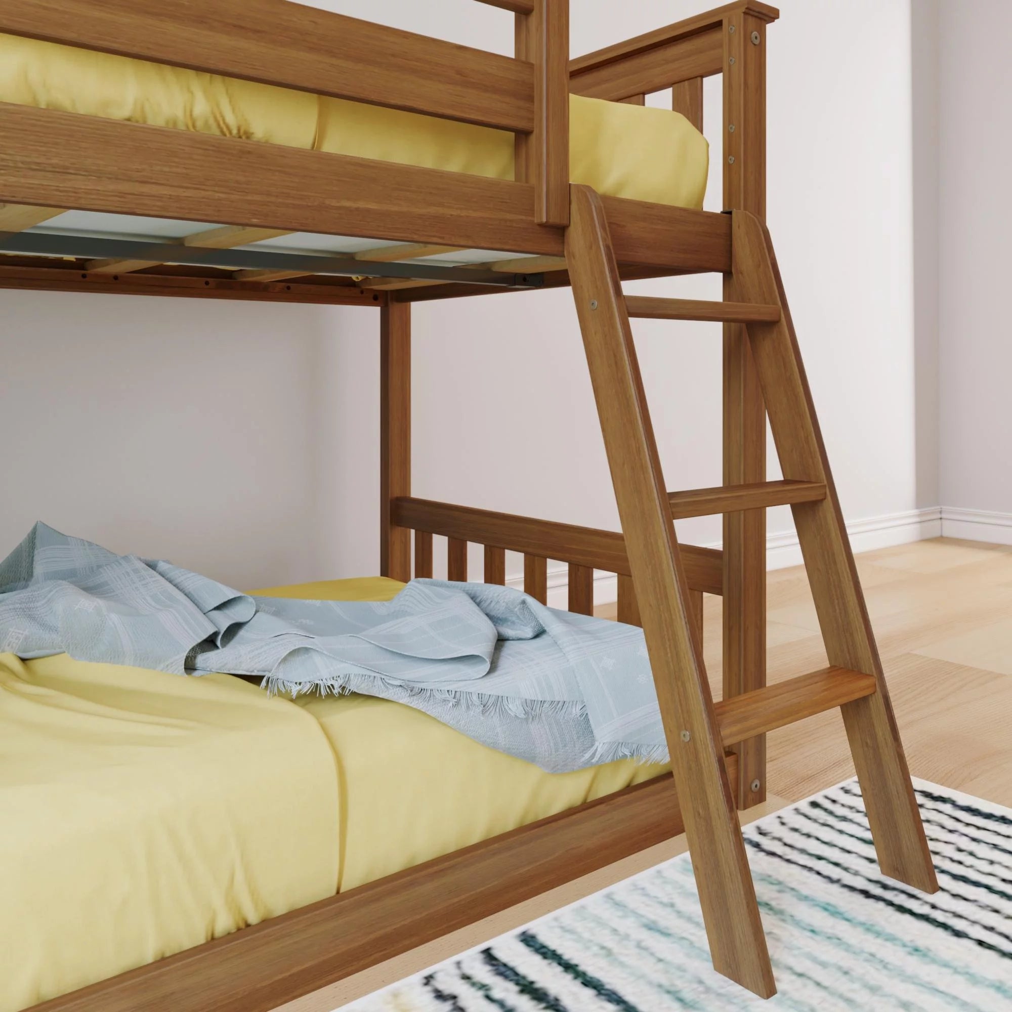 Twin over Twin Low Bunk Bed with Ladder for Kids, Solid Wood N99866