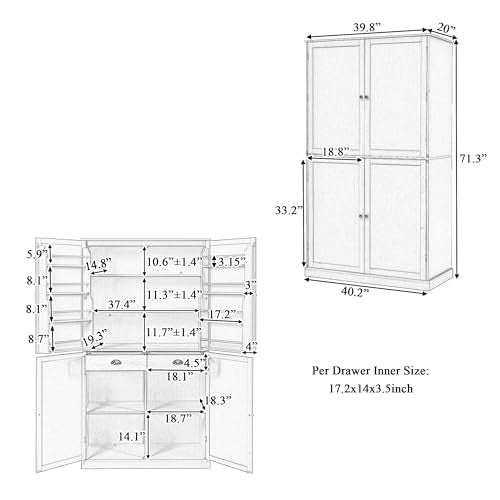 77 inch Kitchen Pantry, Freestanding Tall Cupboard with Shelves and Drawers T79940