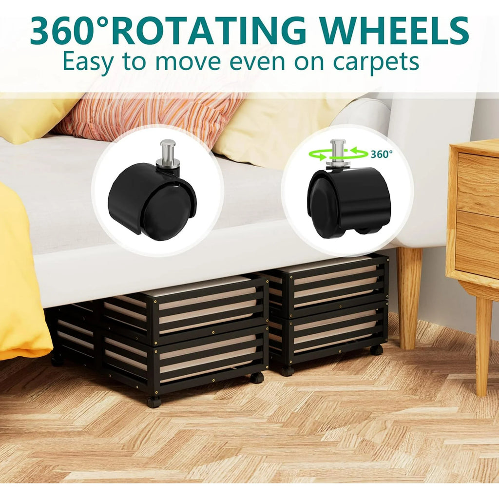 Bamboo Under Bed Storage Containers with Wheels and Dust Bag, 2 Pack W76743