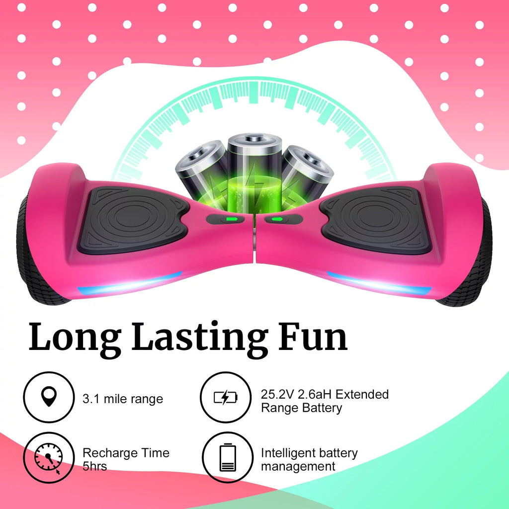 Hoverboard for Kids Adults 200W Motor 6.5" LED Wheels, Pink P853