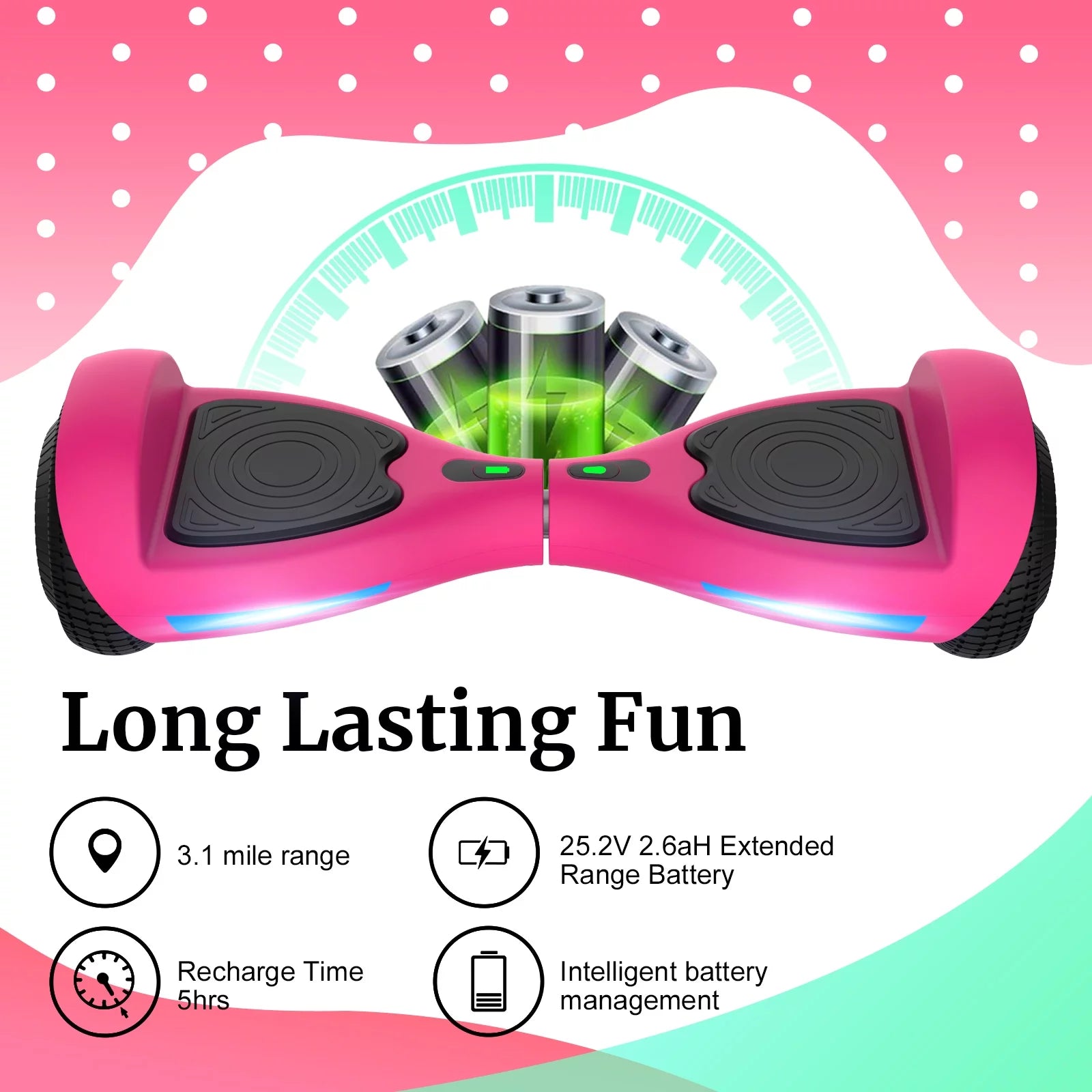 Hoverboard for Kids Adults 200W Motor 6.5" LED Wheels, Pink P853
