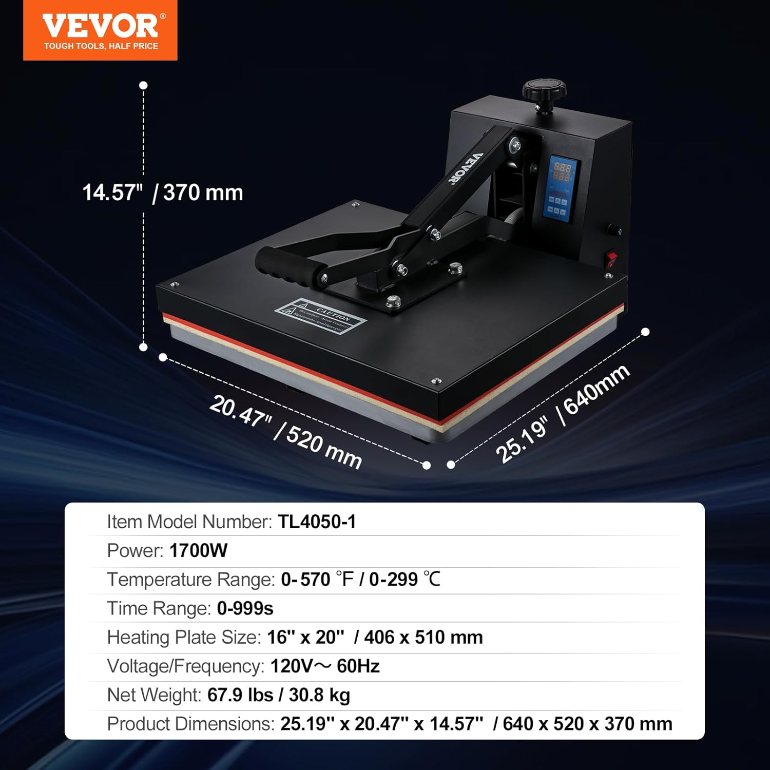 Heat Press Machine 16 x 20 in, Clamshell Sublimation Transfer Printer T838