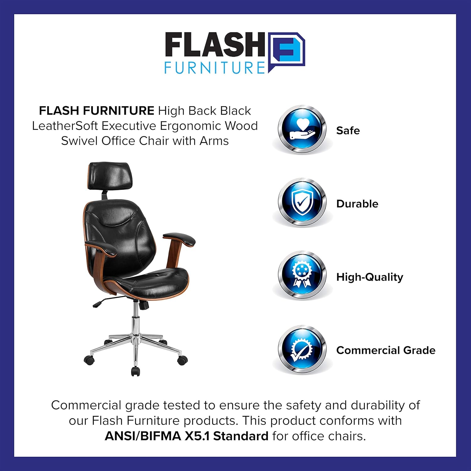 High Back LeatherSoft Executive Swivel Office Chair with Arms U787019