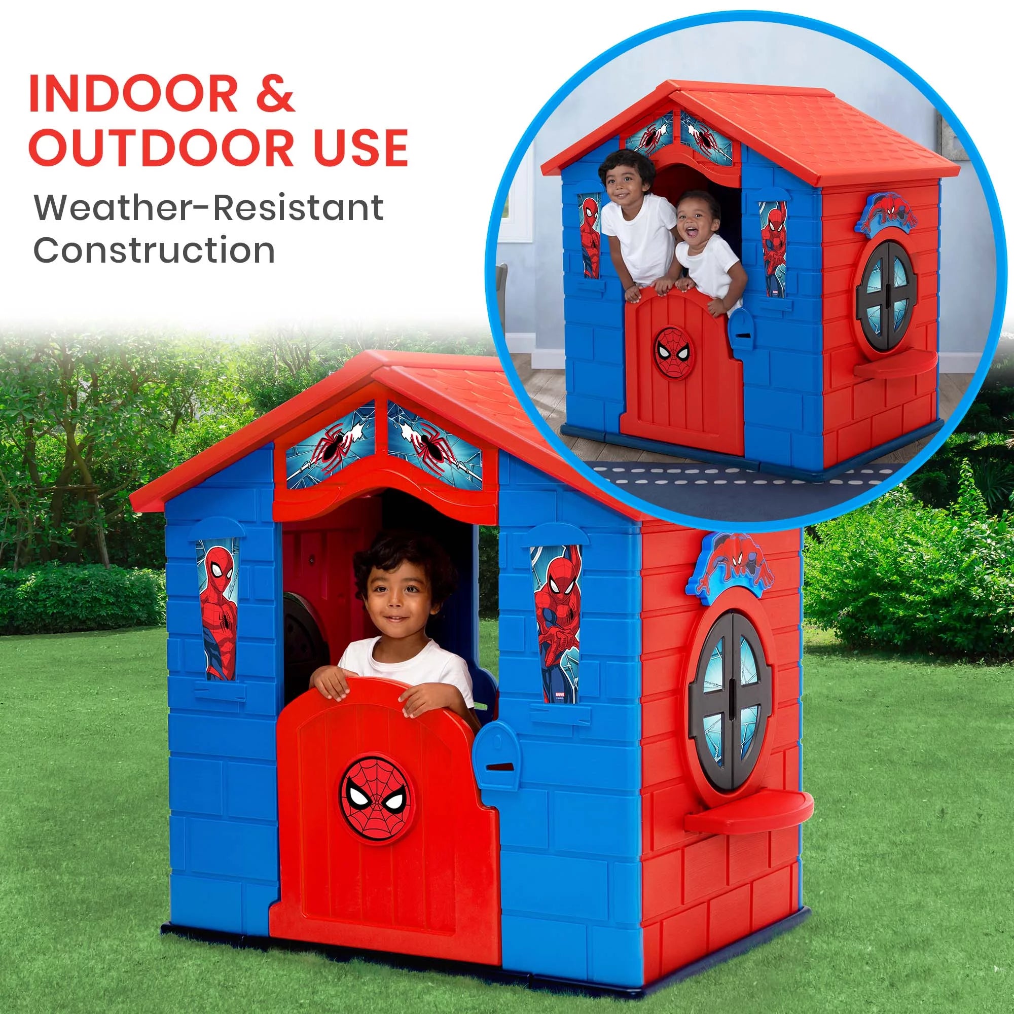 Spider-Man Plastic Indoor/Outdoor Playhouse with Easy Assembly, Blue/Red P80159