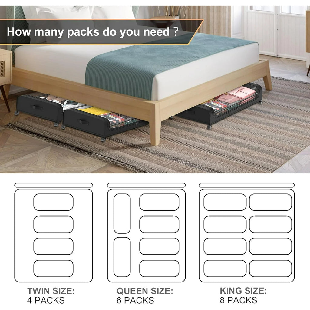 Under Bed Storage with Wheels 2 Pack, Large Rolling Containers with Lid B901