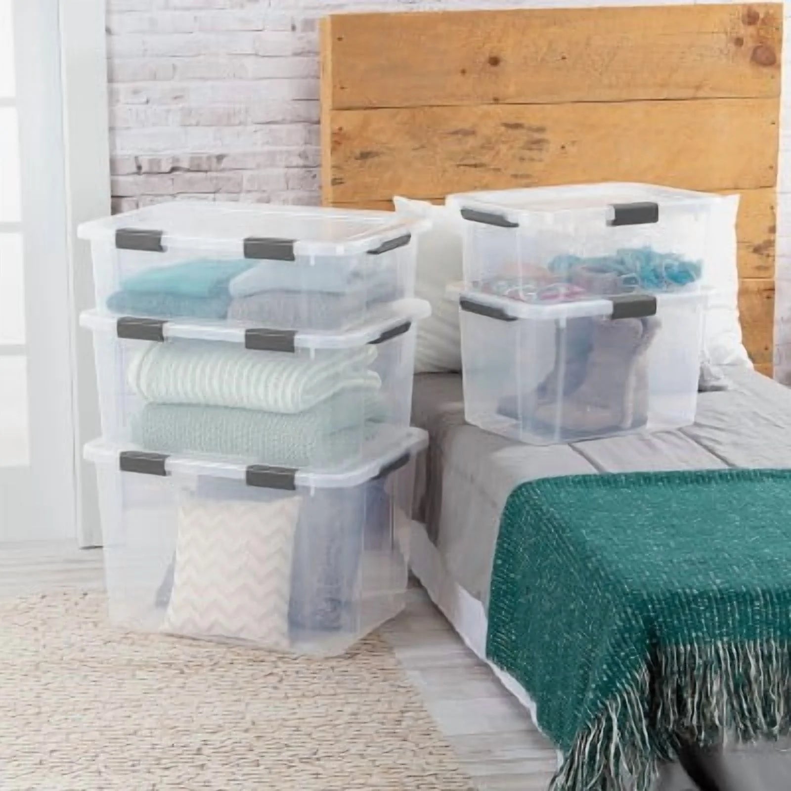 Plastic Storage Tote with Hinged Lid and Handles, Stackable O2837