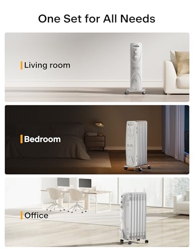 Oil Filled Radiator Heater for Indoor Use, 1500W, 3 Heat Settings, Black L661109