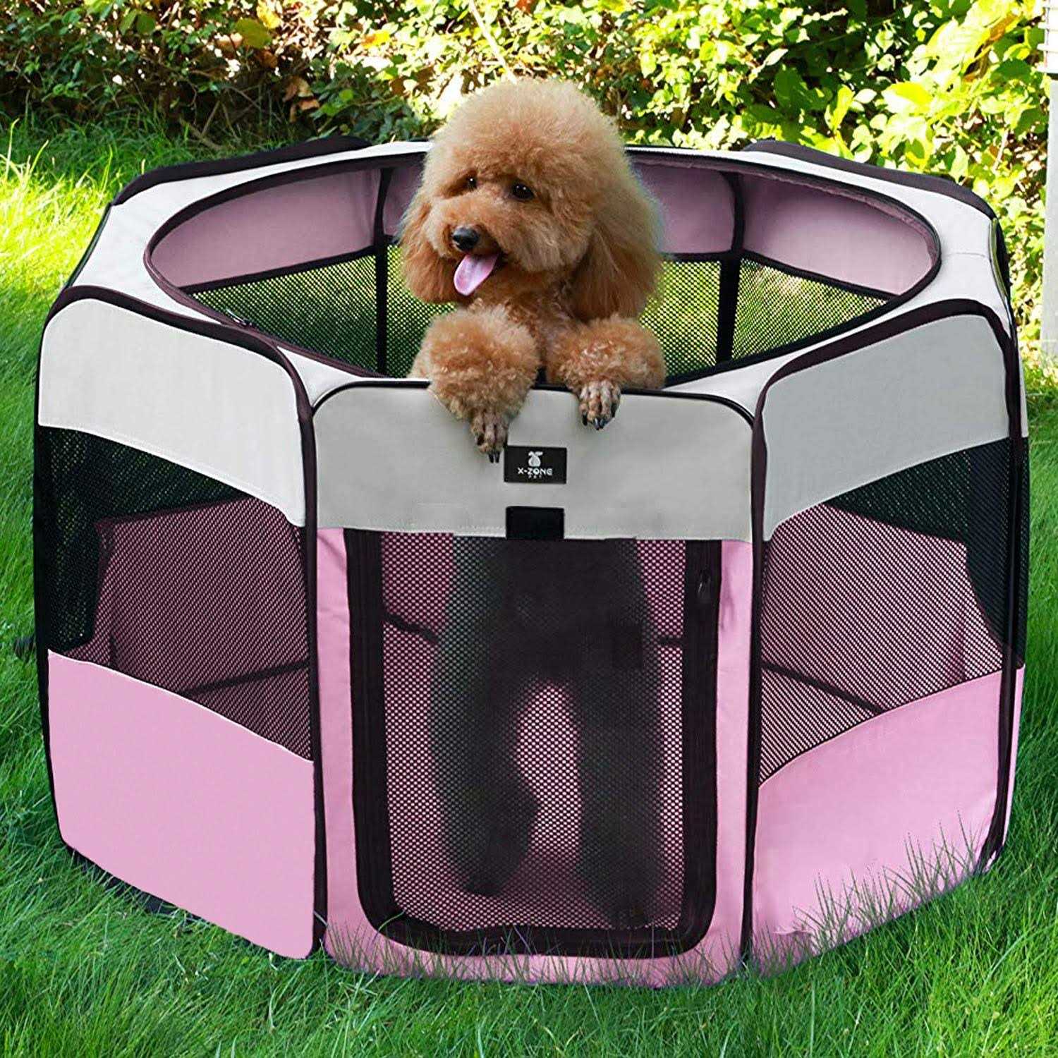 Foldable Pet Playpen with Removable Top for Indoor Outdoor Use D52596