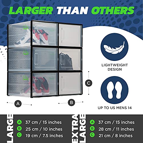 Shoe Storage Boxes 6 Pack, Clear Plastic Stackable, Large Y3472