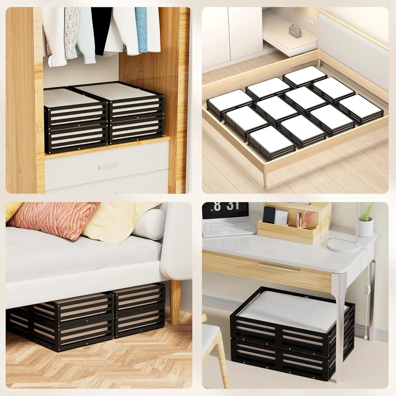 Bamboo Under Bed Storage Containers with Wheels and Dust Bag, 2 Pack W76743