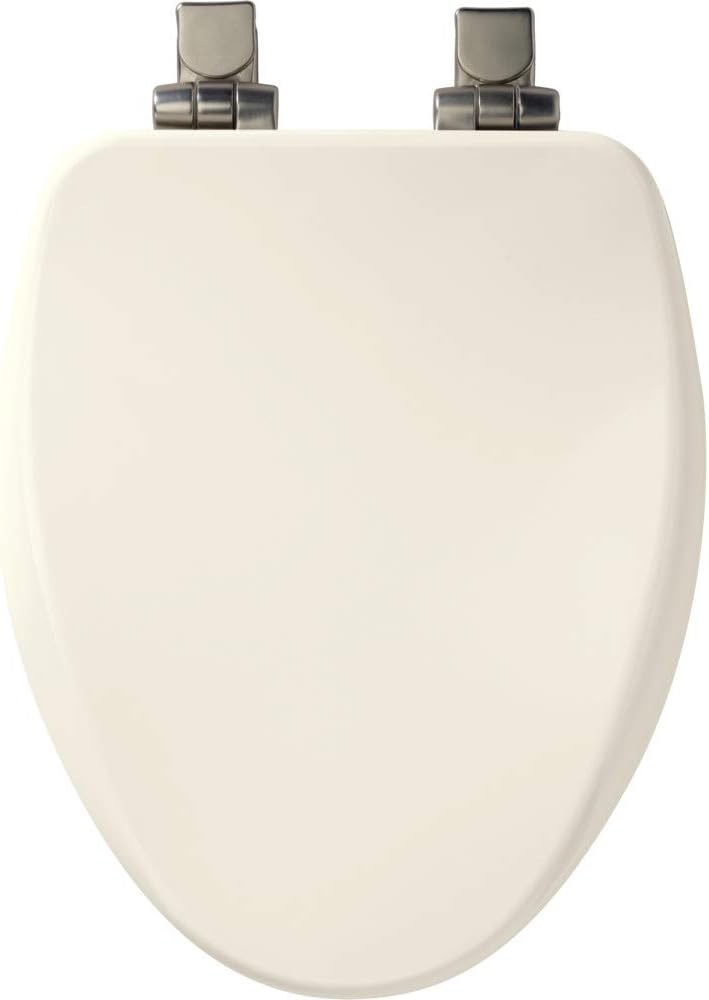 Elongated Toilet Seat with Brushed Nickel Hinges, Slow Close, Enameled Wood C819