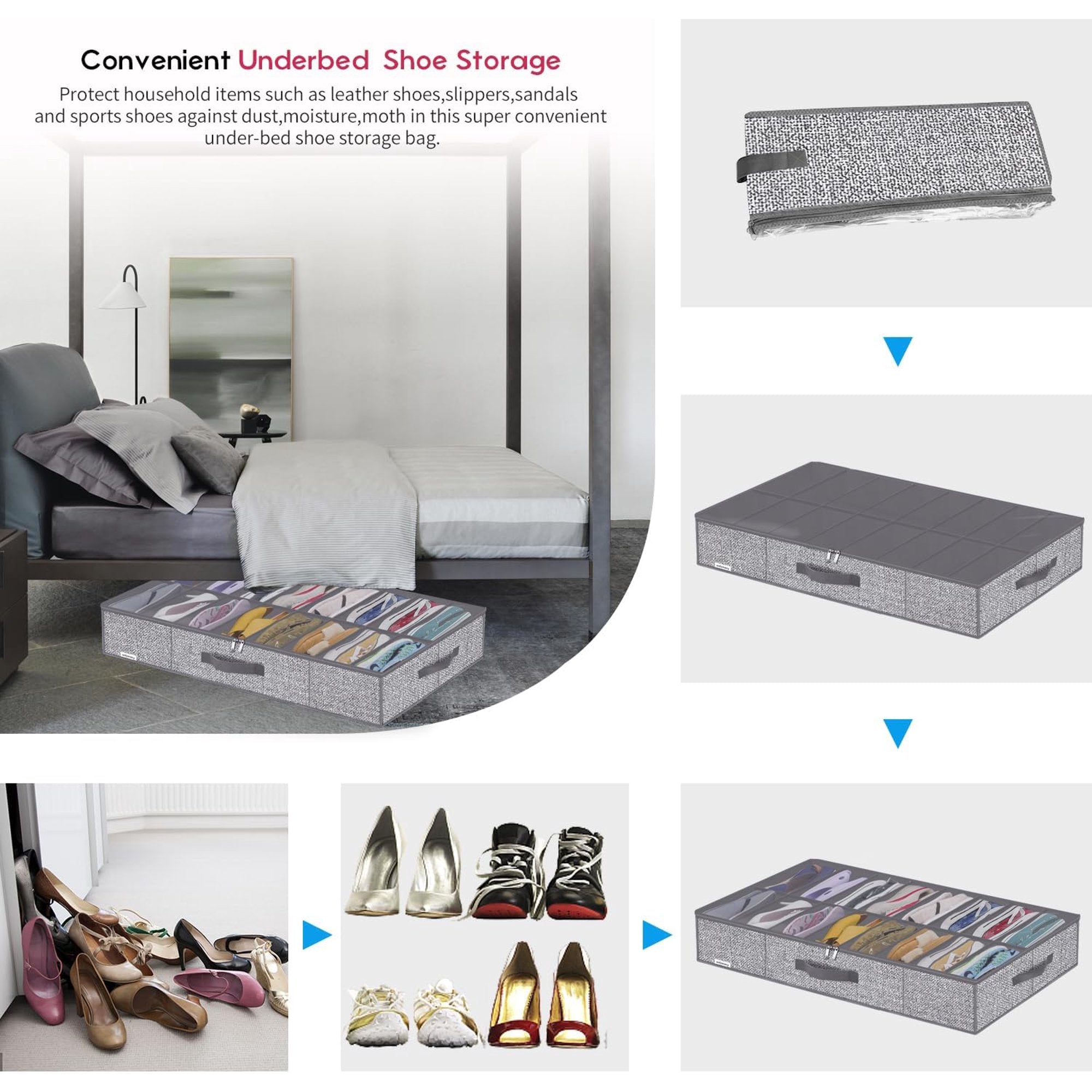 Under Bed Shoe Storage Organizer, Set of 2, Fits 12-24 Pairs D5693