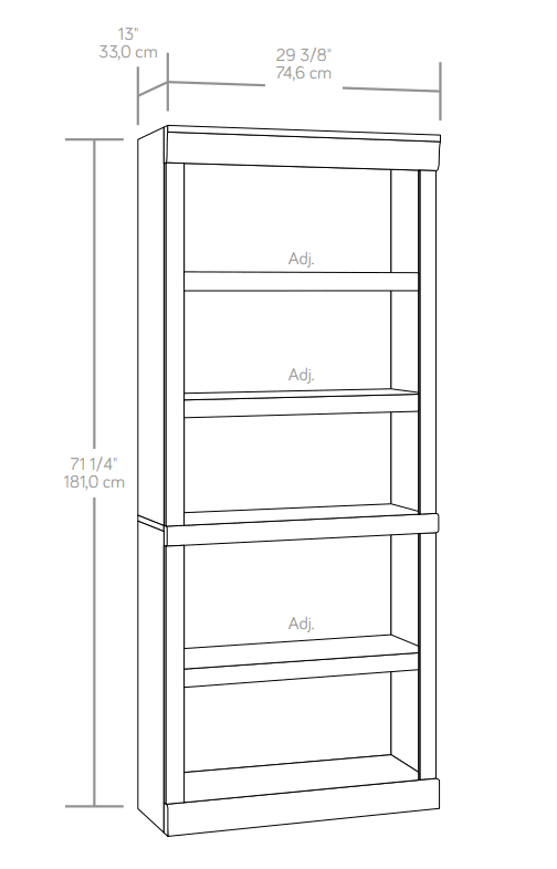 5 Shelf Bookcase, Rustic Gray S26946