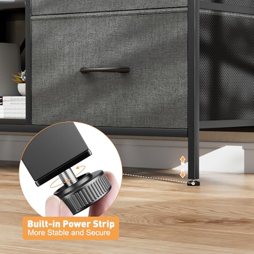 TV Stand with 4 Fabric Drawers and Open Shelves for 50" TV, Black Wood Veins I88170