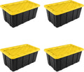 38 Gal Industrial Tote, Stackable Storage Bin with Snap-Fit Lid for Garage, Basement &amp; Attic Storage,  4-Pack