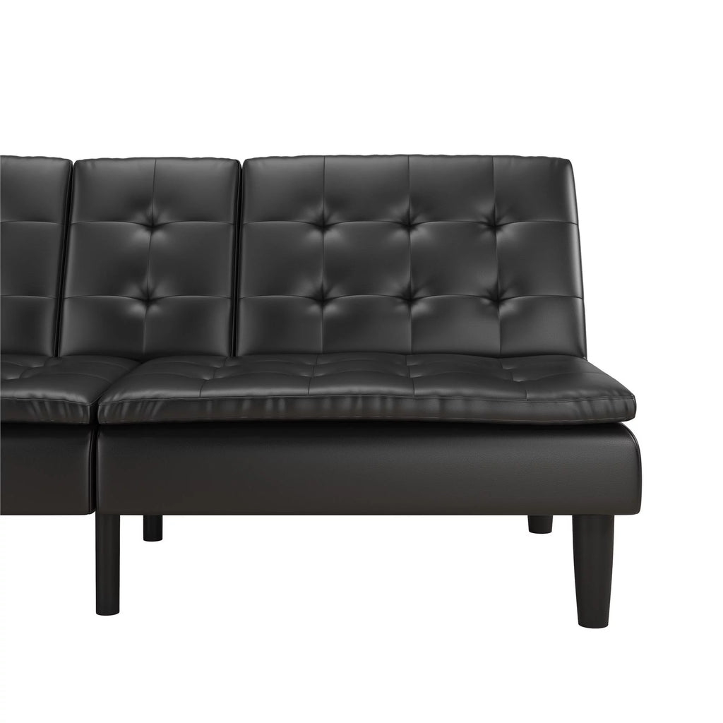 Memory Foam Futon with Cupholder and USB, Black Faux Leather Y2494