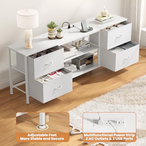 TV Stand with 4 Fabric Drawers and Open Shelves for 50" TV, Black Wood Veins I88170