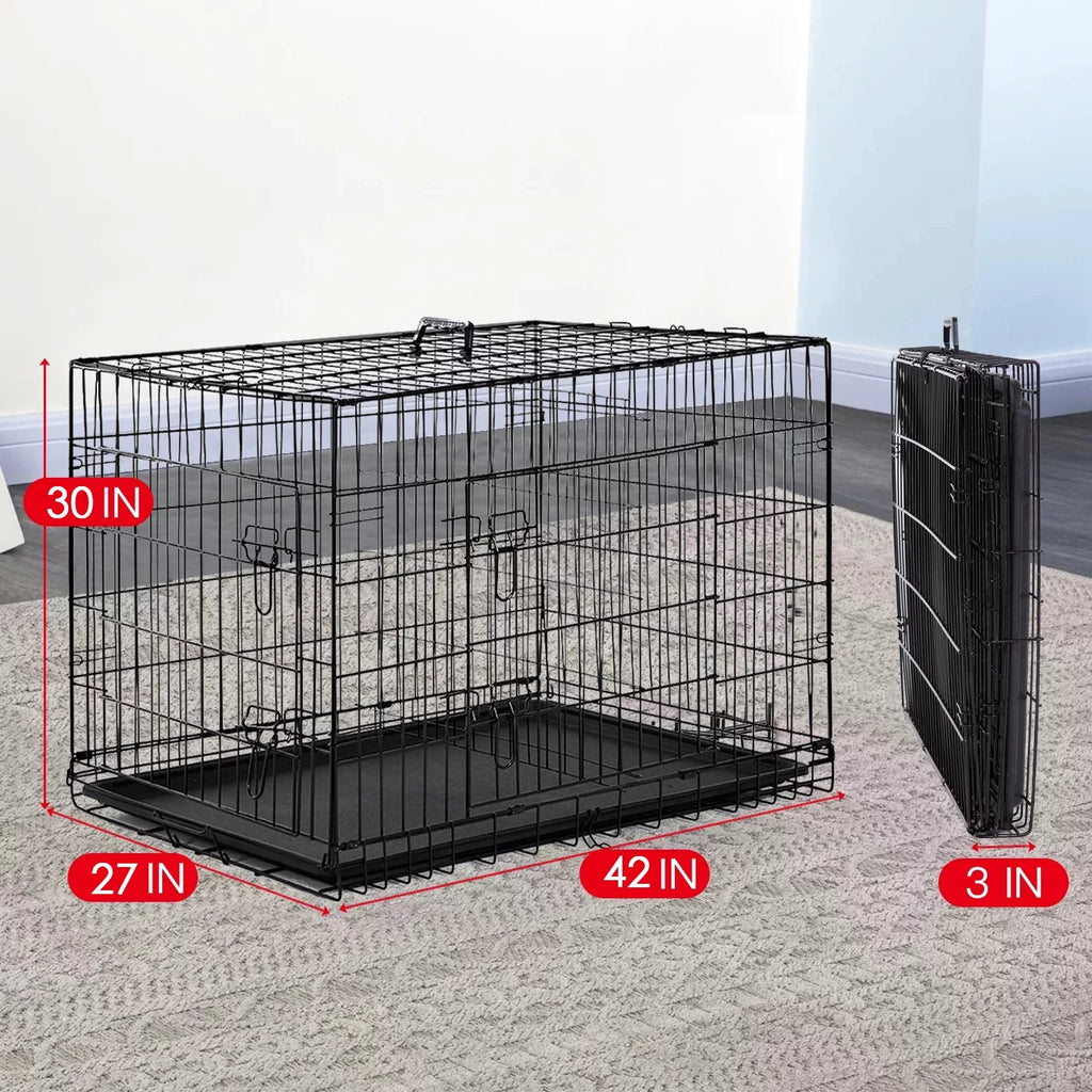 Large Dog Crate XL 42 Inch Wire Kennel with Divider and Double Door H5308