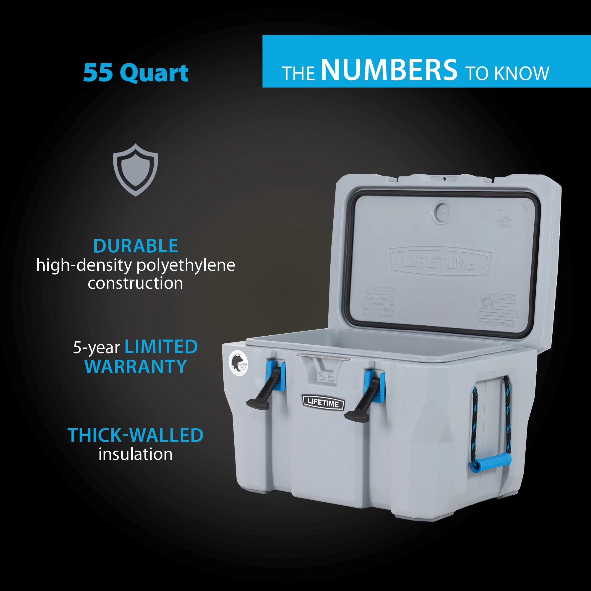 55 Quart Polyethylene Cooler, Light Gray Y76879