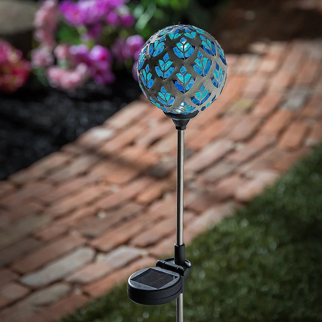 22" Solar Mosaic Globe Garden Stakes, Peacock Blue L151649