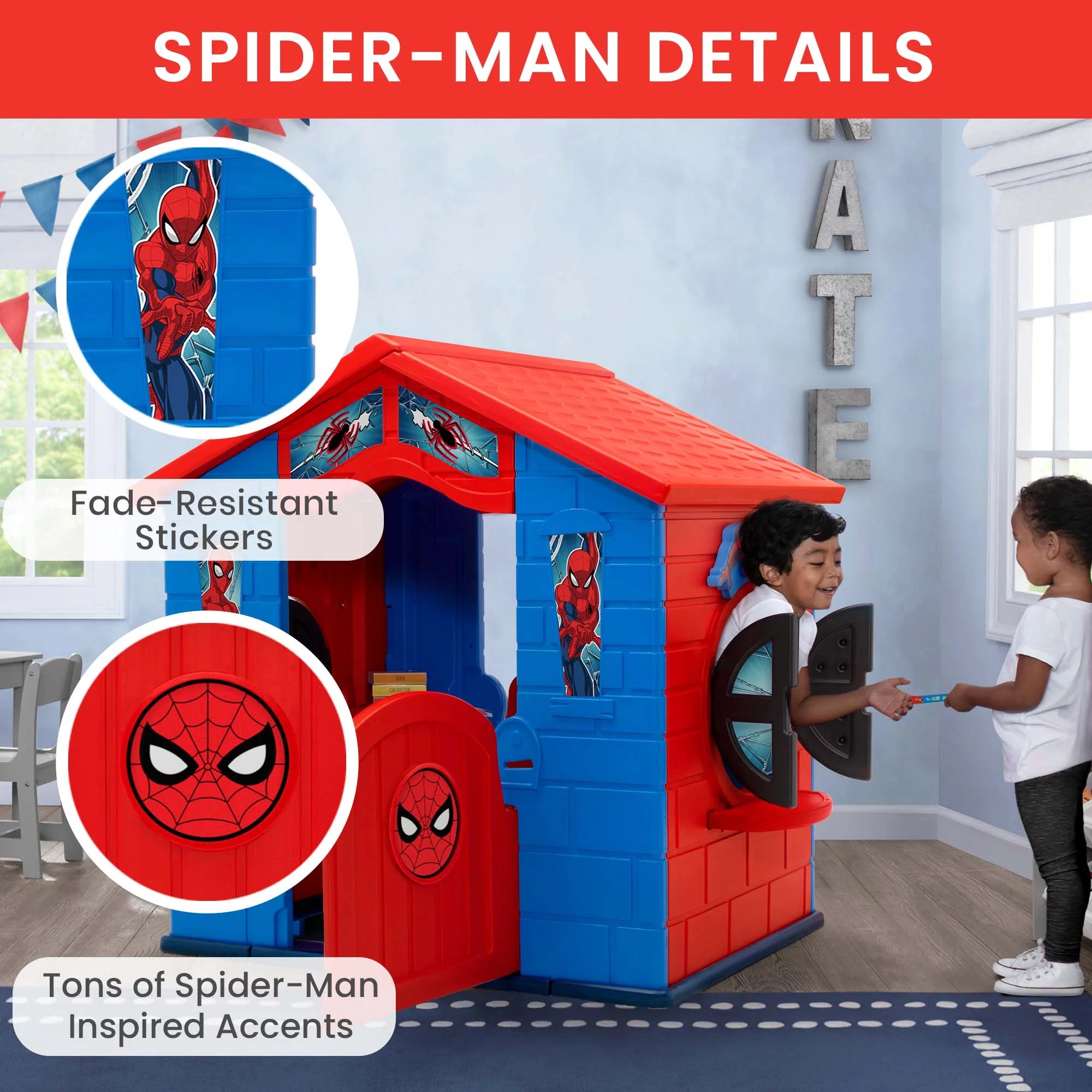 Spider-Man Plastic Indoor/Outdoor Playhouse with Easy Assembly, Blue/Red P80159