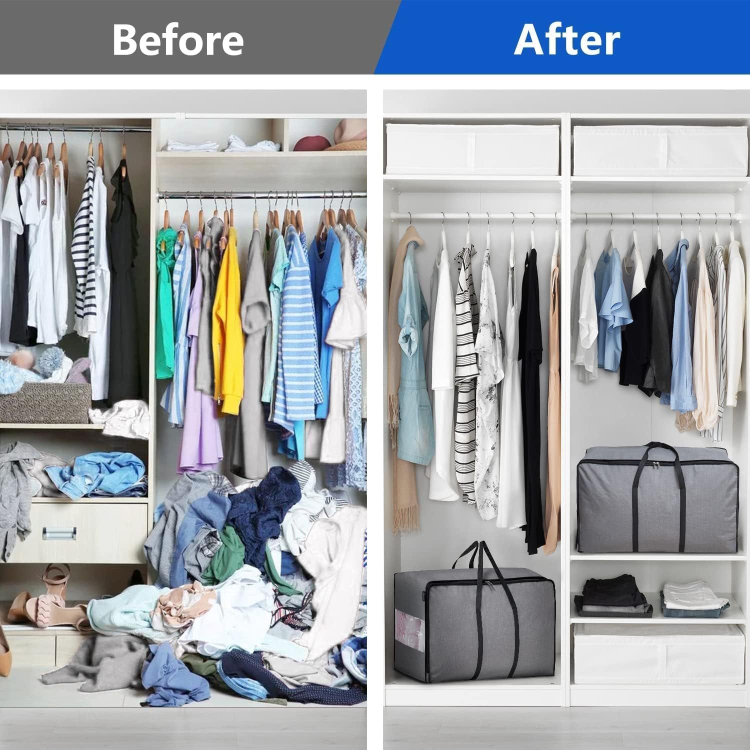 Storage Bag for Bedding, Blankets and Clothes, Foldable Organizer, Grey T5005