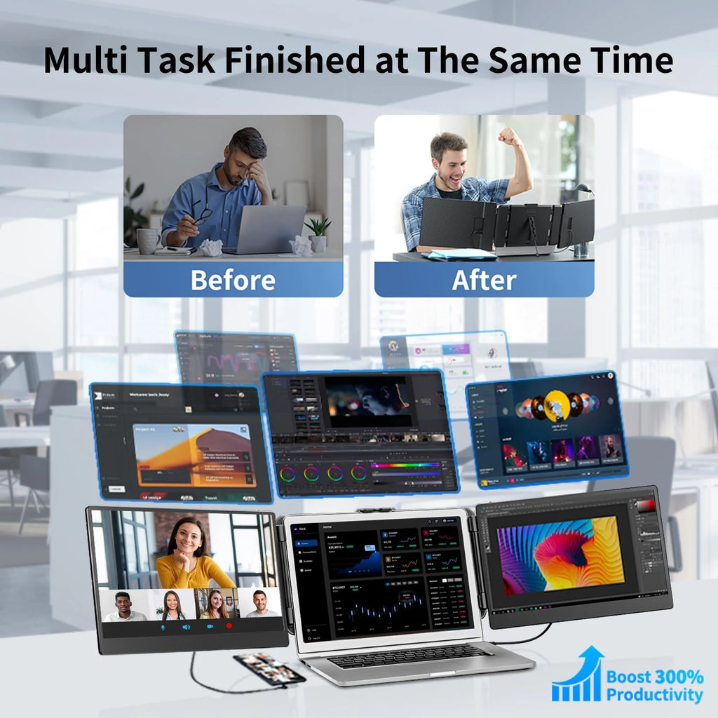 Portable 14 Inch Triple IPS FHD Laptop Screen Extender Monitor F957