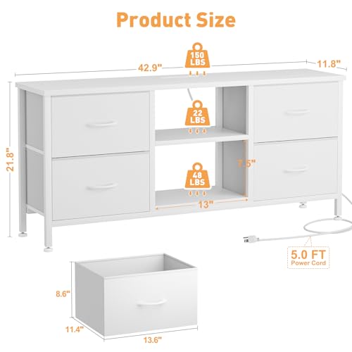 TV Stand with 4 Fabric Drawers and Open Shelves for 50" TV, Black Wood Veins I88170