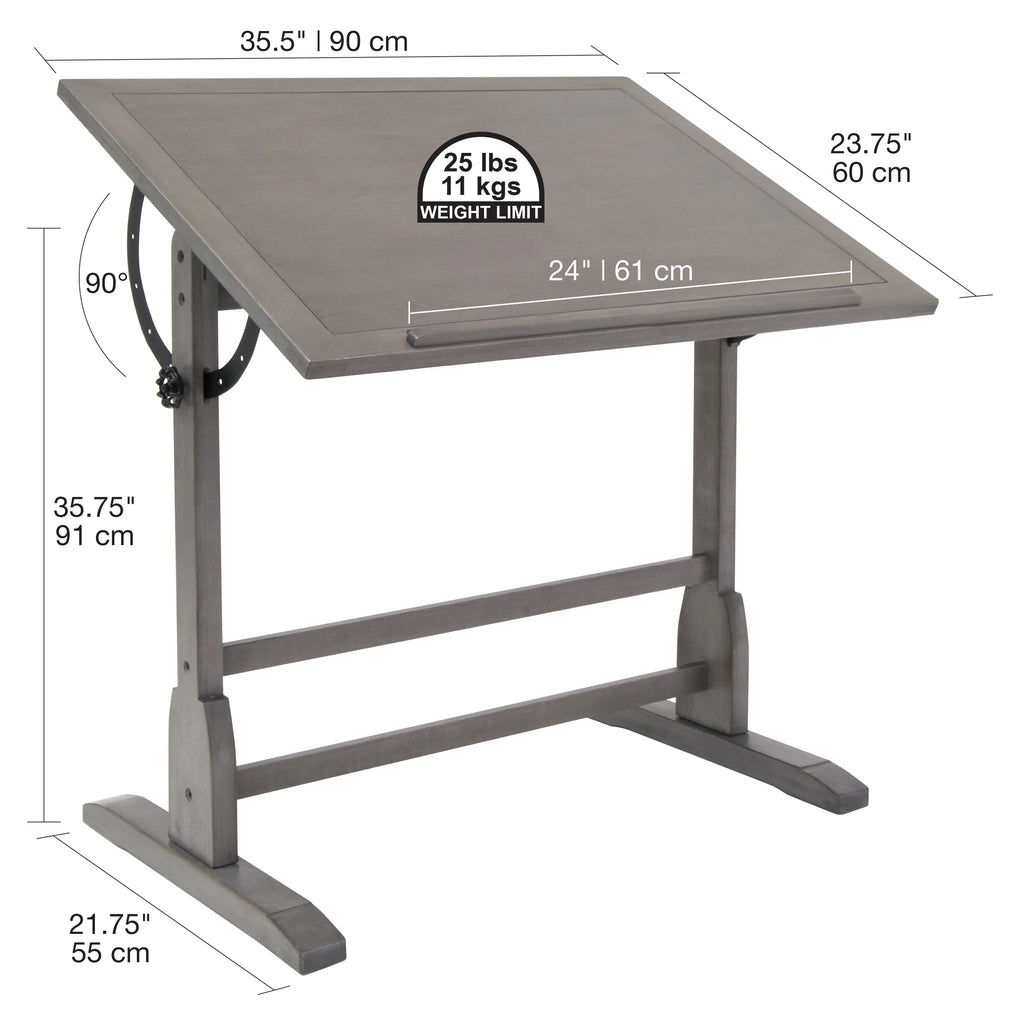 Solid Wood Drawing Table with Angle Adjustable Top Q7005