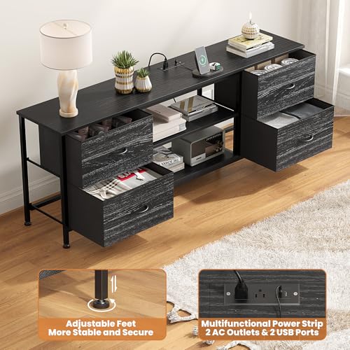 TV Stand with 4 Fabric Drawers and Open Shelves for 50" TV, Black Wood Veins I88170
