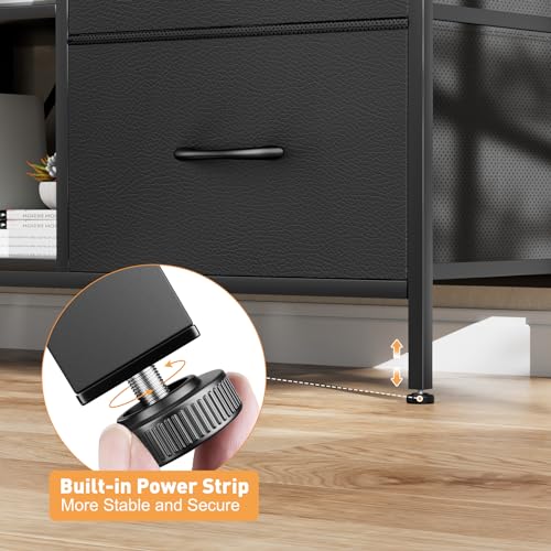 TV Stand with 4 Fabric Drawers and Open Shelves for 50" TV, Black Wood Veins I88170