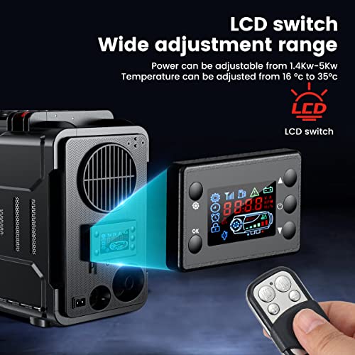 12V Portable Diesel Air Heater, 5KW All-in-One with Bluetooth and LCD Monitor for Car Truck Boat RV Z784756