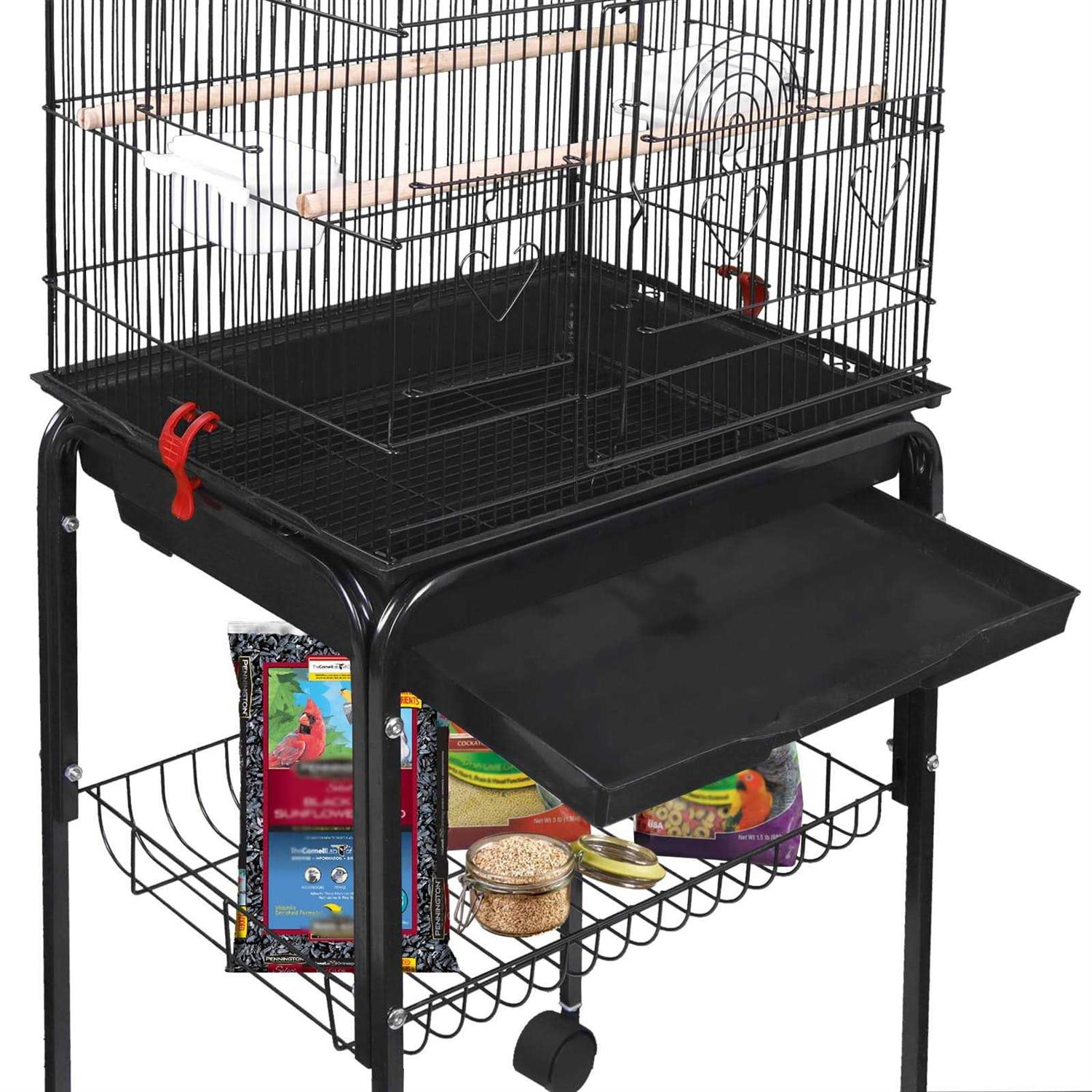 Large Wrought Iron Bird Cage with Rolling Stand for Parakeet C5765