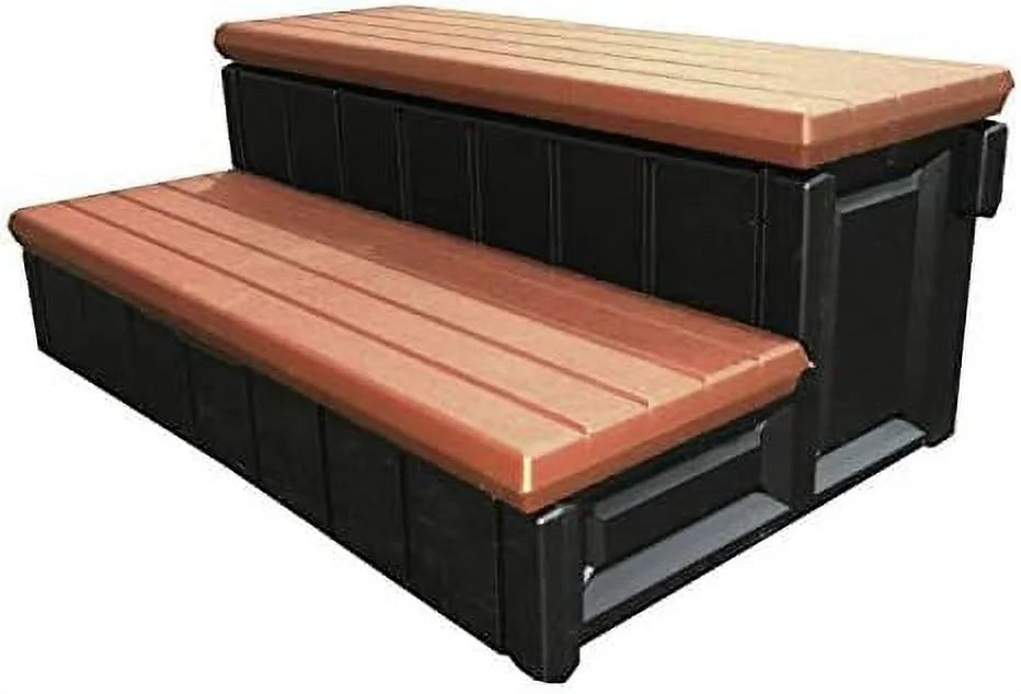 36" Plastic 2-Step Outdoor Spa Patio Deck Steps, Non-Skid, Snap Installation J345205