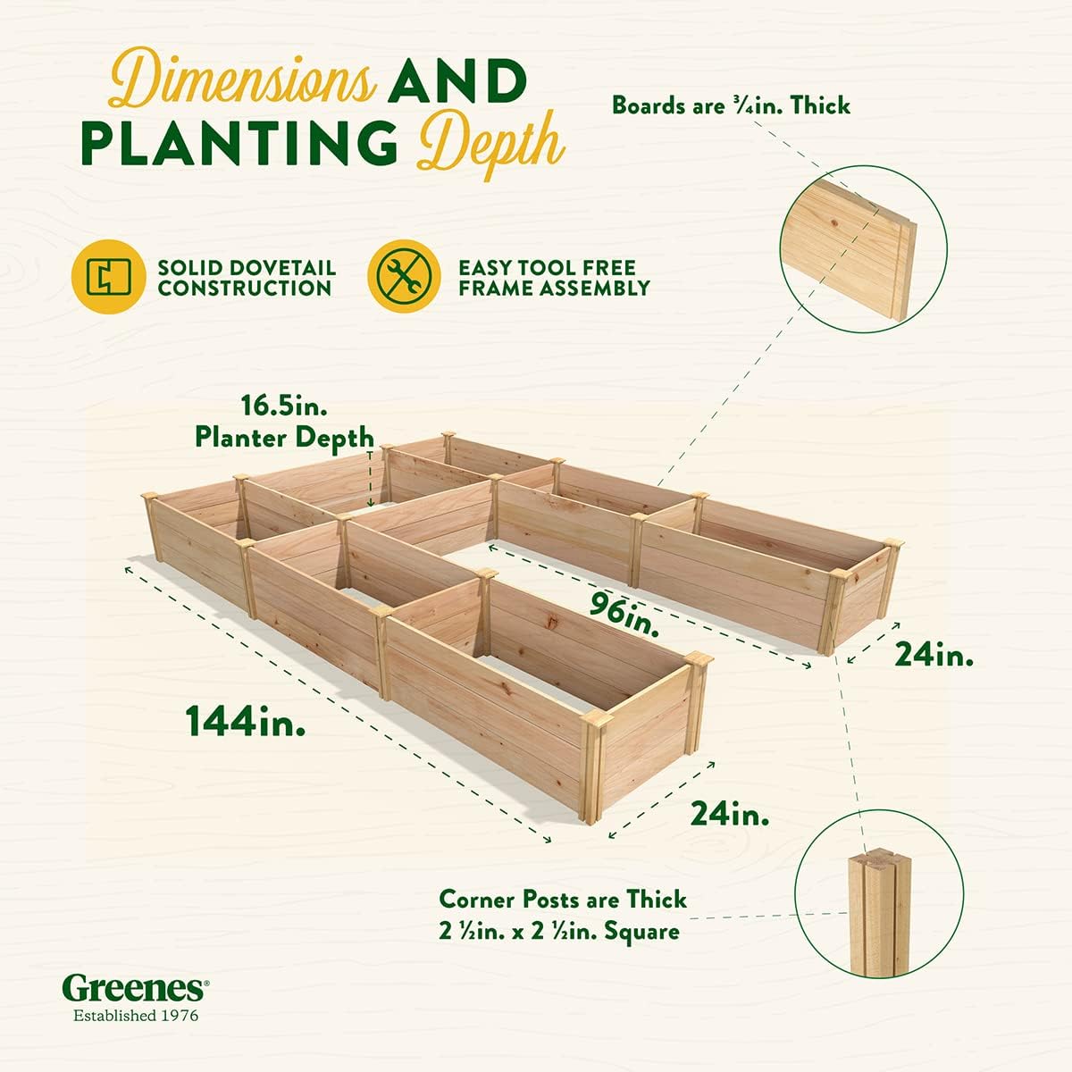 Cedar Raised Garden Bed, 8' x 12' x 16.5" U-Shaped U1093