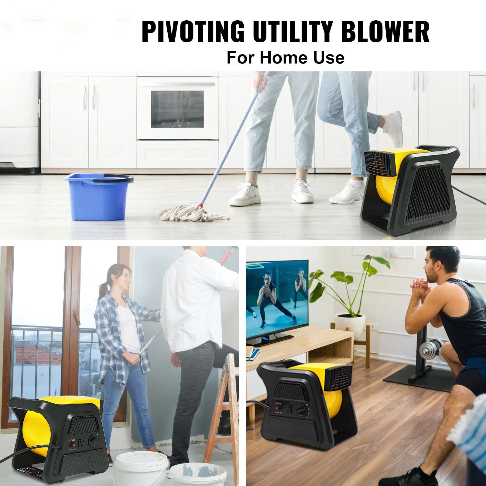 600 CFM 3-Speed Pivoting Floor Blower Fan with Timer and Power Outlet Q847