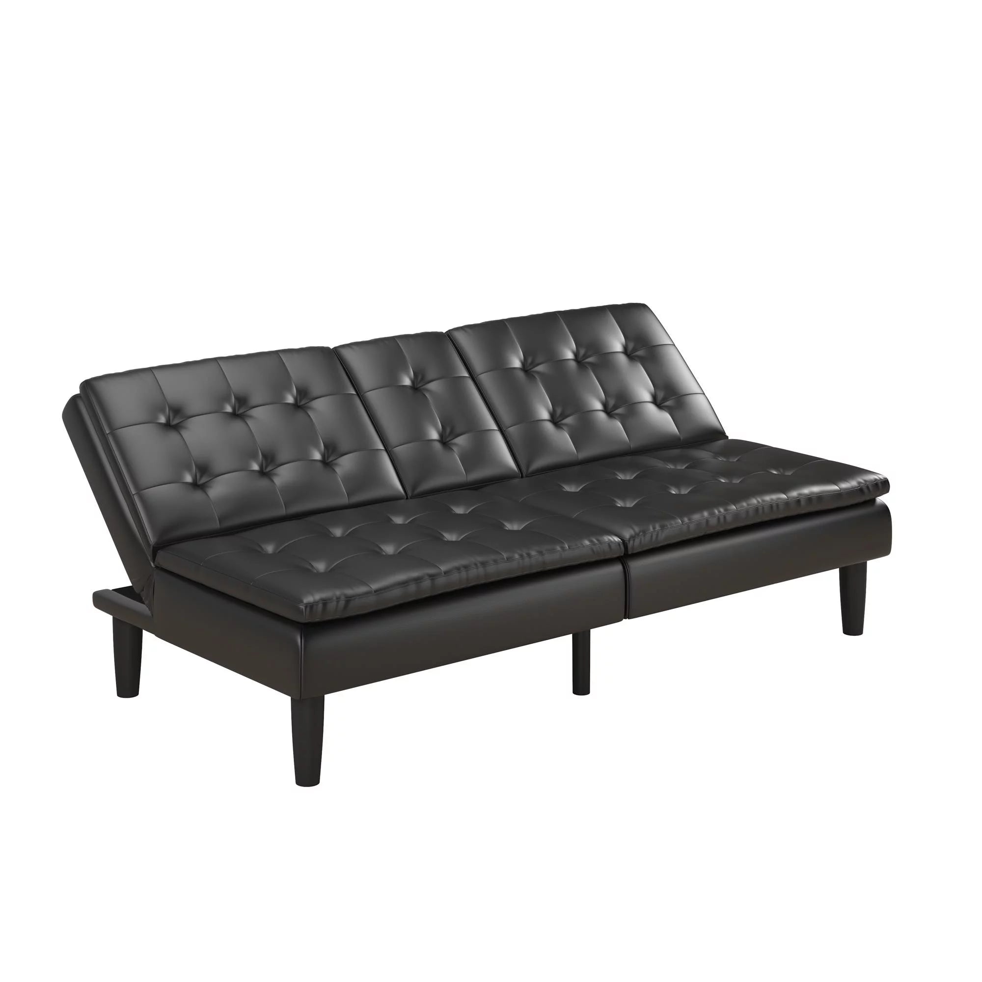 Memory Foam Futon with Cupholder and USB, Black Faux Leather Y2494