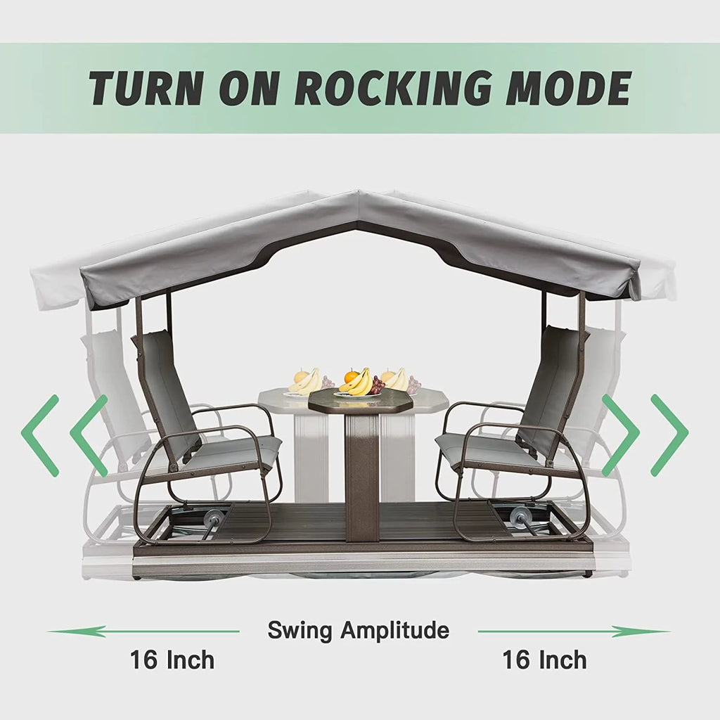 Outdoor Glider Bench with Canopy, 4-Seat Patio Swing Chair T819