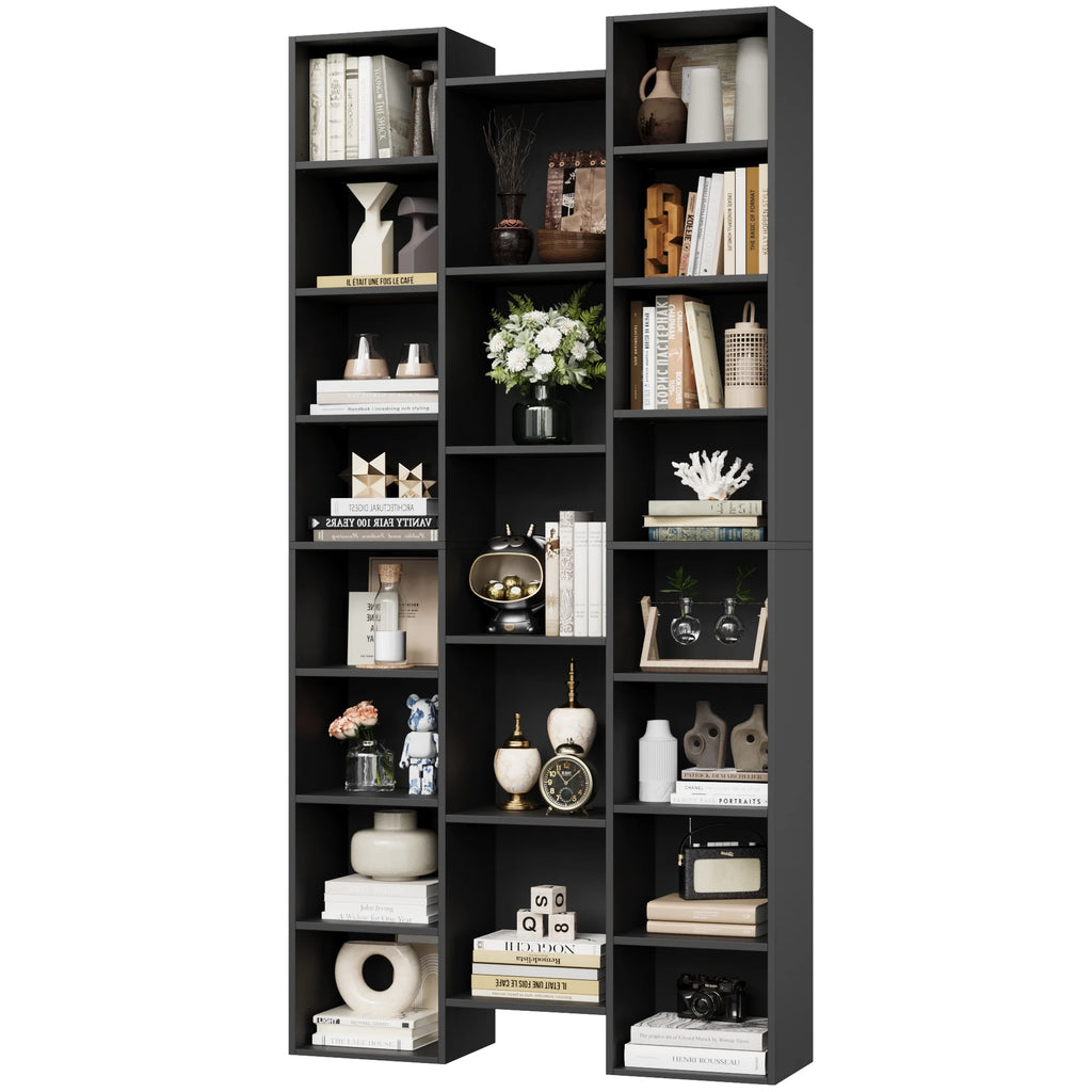 21-Cube Bookcase with Adjustable Shelves, Triple Width Storage Rack, Black R4388