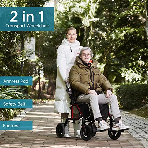All-Terrain 2 in 1 Rollator Walker & Transport Chair with 10" Wheels, Blue K492