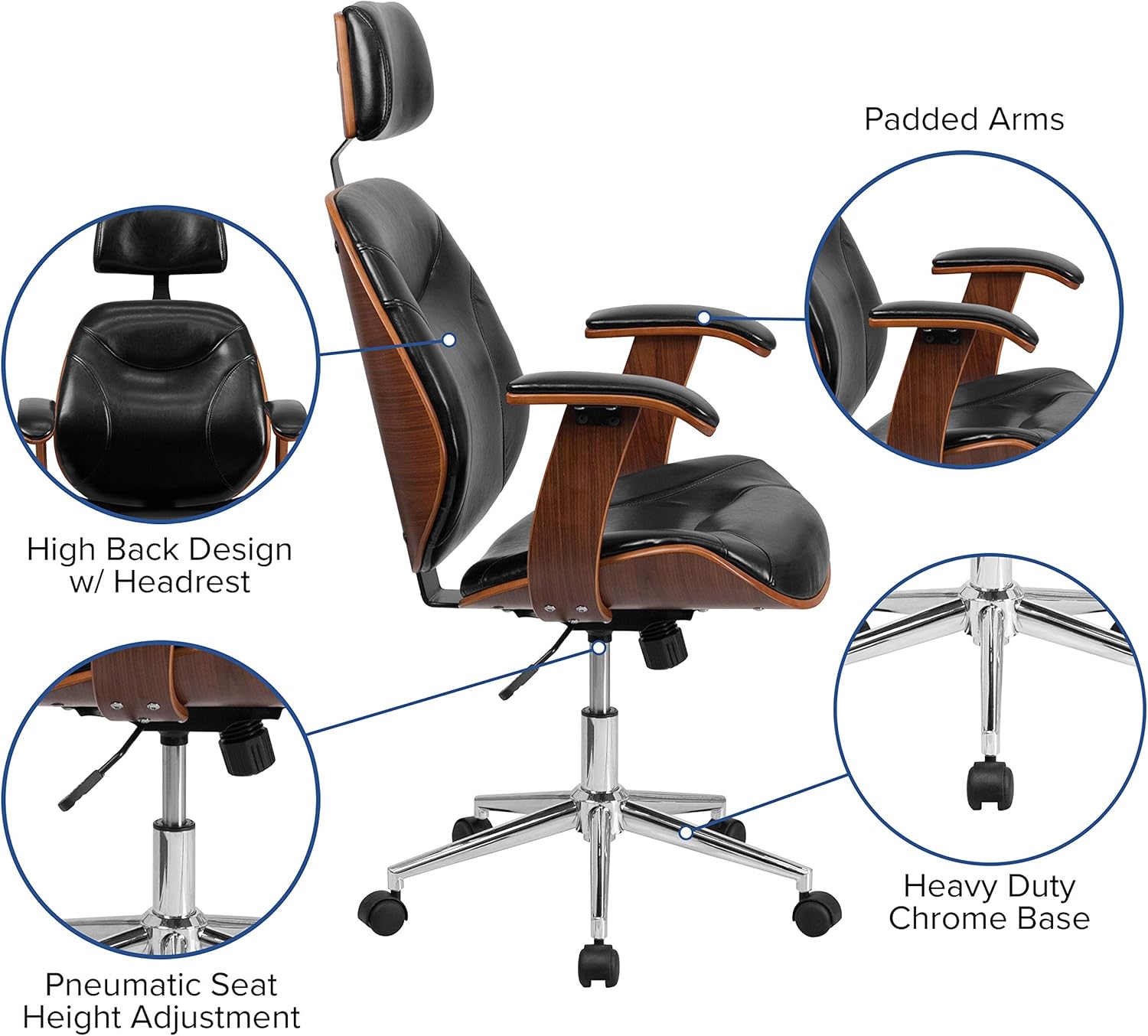 High Back LeatherSoft Executive Swivel Office Chair with Arms U787019