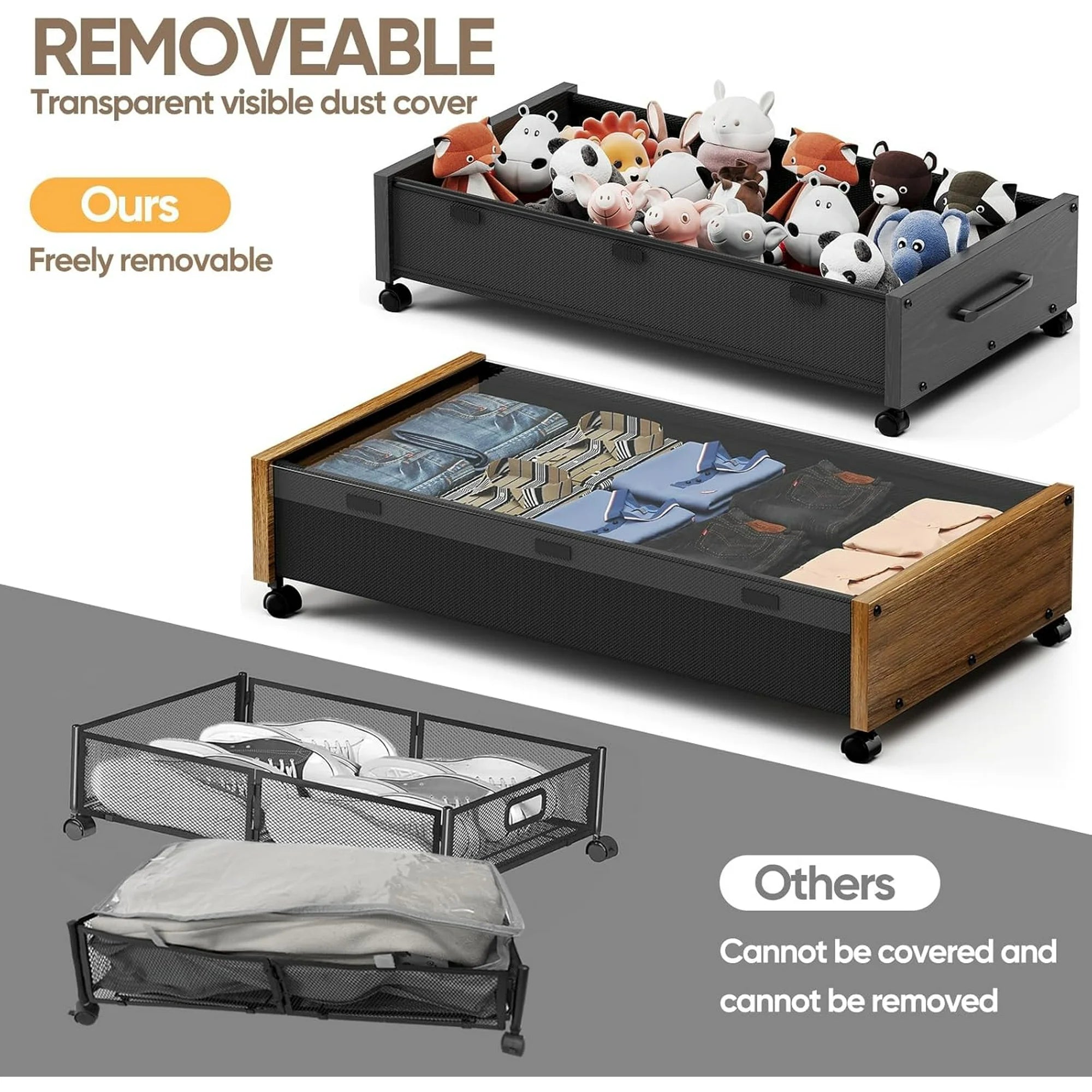 Under Bed Storage with Wheels, 2 Pack Rolling Metal Drawer for Clothes M92727