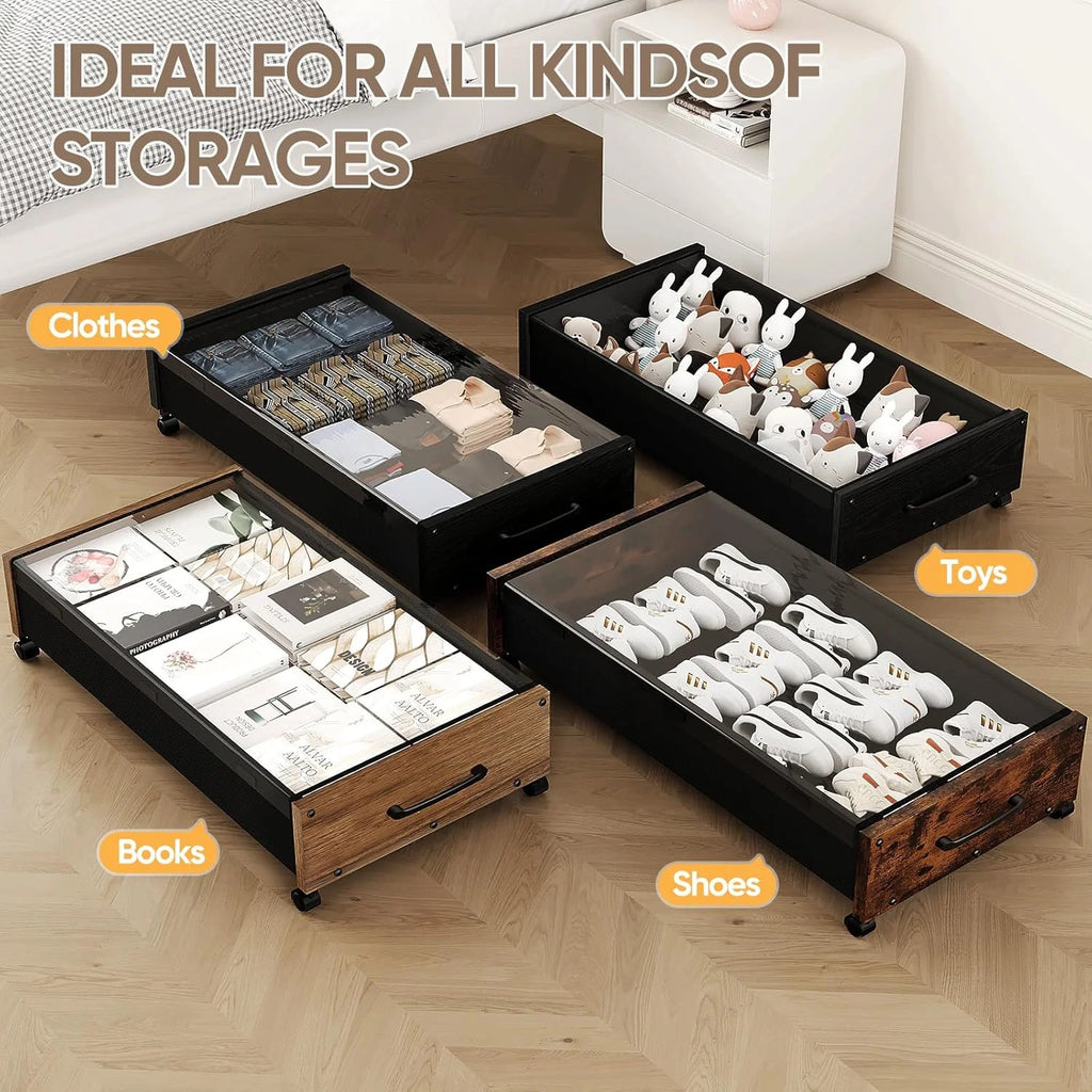 Under Bed Storage Bins with Wheels, 2 Pack, Removable Lid F871