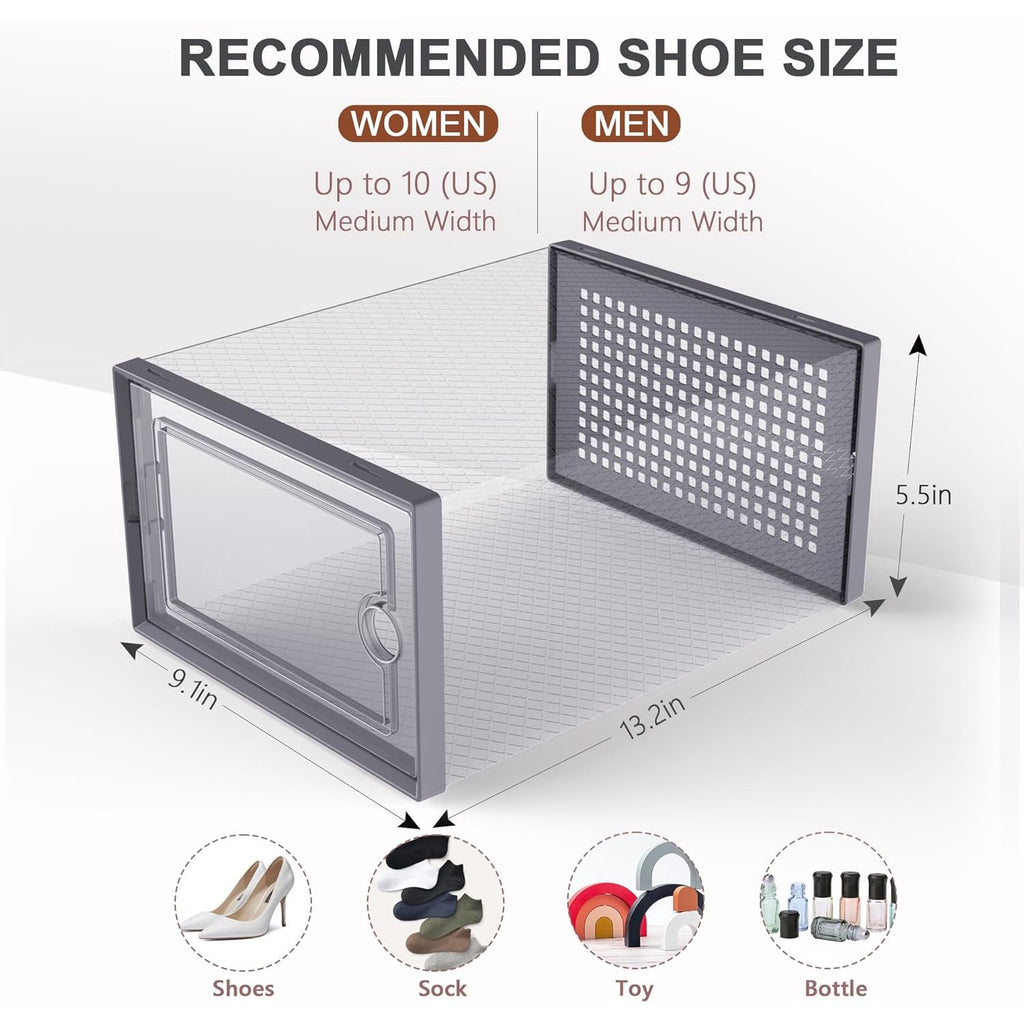 Clear Plastic Stackable Shoe Storage Boxes with Lids, 12 Pack S97144