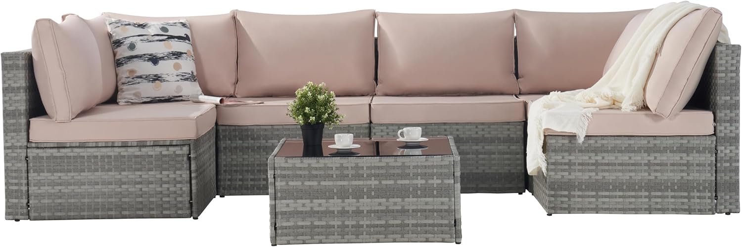 Outdoor Patio Conversation Set with PE Rattan Wicker Sofa and Coffee Table F441515