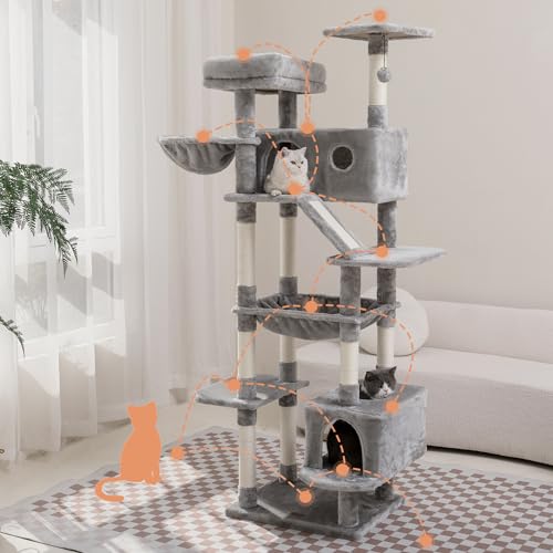 Large Cat Tree for Indoor Cats with Scratching Posts, Beige T81270