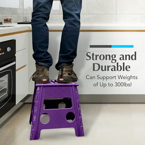 Folding Step Stool for Adults and Kids, One-Flip Open, Black D6735