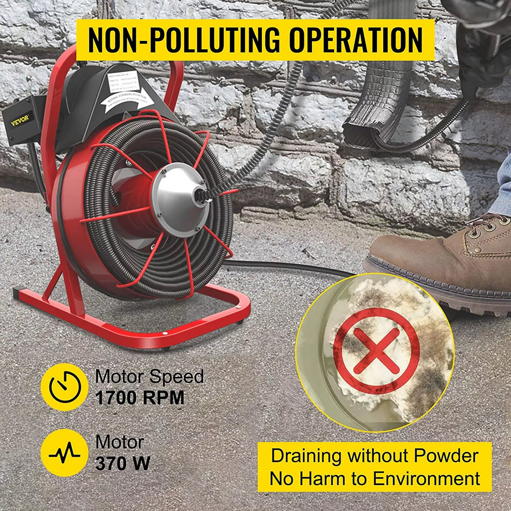 Drain Cleaner Machine 75ft, 370W for 1" to 4" Pipes V91831