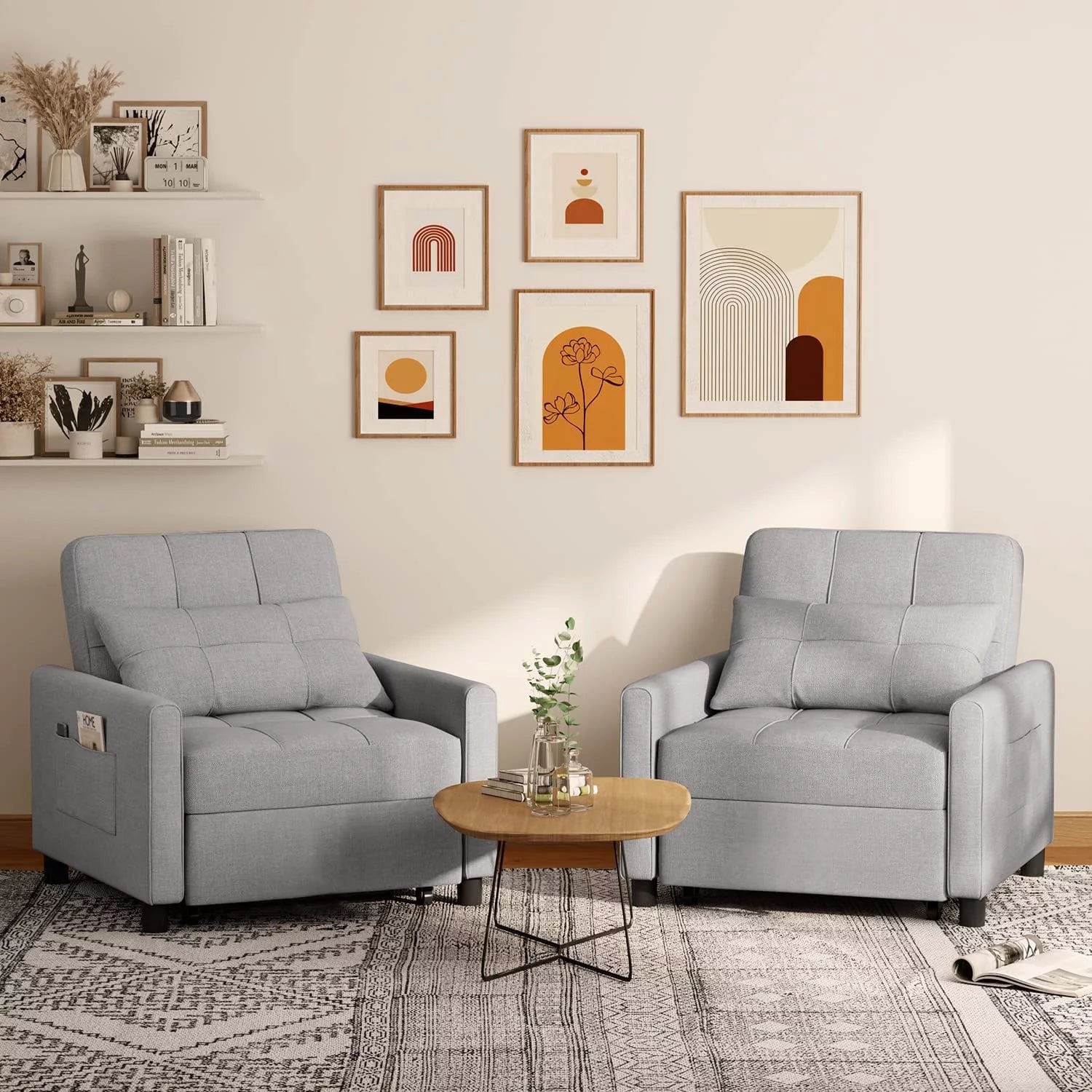 Convertible Chair Single Bed, Grey M8150